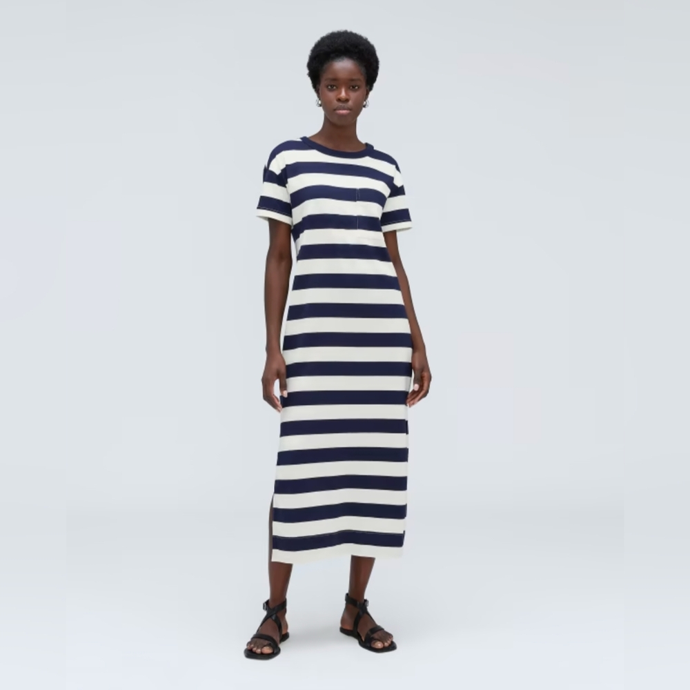 Everlane Organic Cotton Midi Dress Navy Stripe XS